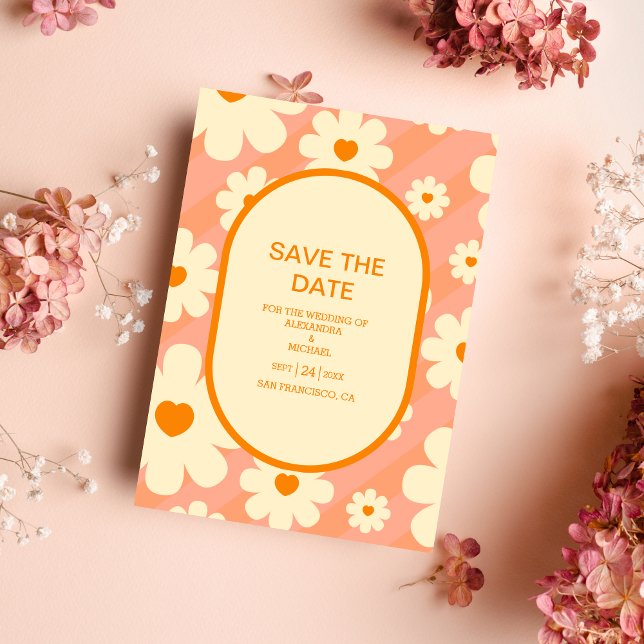 Retro Groovy 70's Themed Muted Tones Wedding Save  Save The Date (Creator Uploaded)