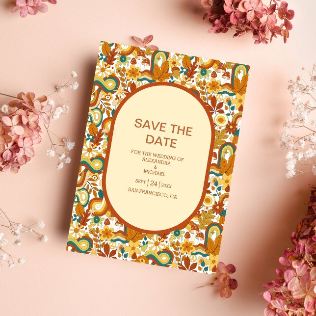Retro Groovy 70's Themed Muted Tones Wedding Save  Save The Date (Creator Uploaded)