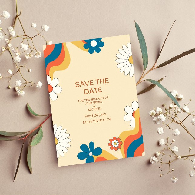Retro Groovy 70's Themed Muted Tones Wedding  Save Save The Date (Creator Uploaded)