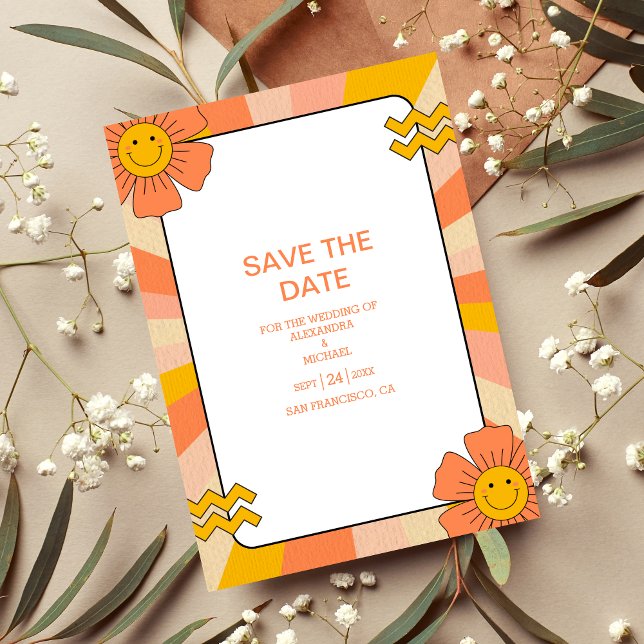 Retro Groovy 70's Themed Muted Tones Wedding  Save Save The Date (Creator Uploaded)