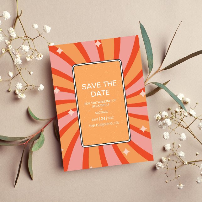 Retro Groovy 70's Themed Muted Tones Wedding Save  The Date (Creator Uploaded)