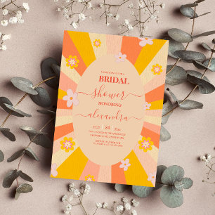 Retro Groovy 70's Themed orange yellow Bridal Invitation