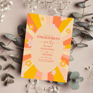 Retro Groovy 70's Themed orange yellow Engagement Invitation