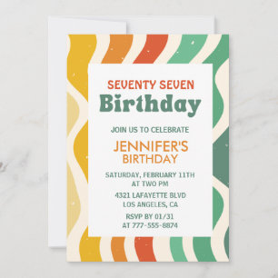 Retro Groovy 70s Wavy 77th birthday Invitation