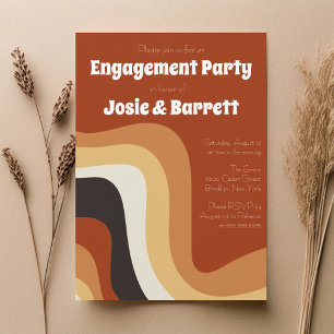 Retro Groovy 70s Wavy Abstract Engagement Party Invitation