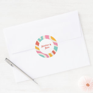 Retro Groovy 70s Wavy Colourful Wedding Classic Round Sticker
