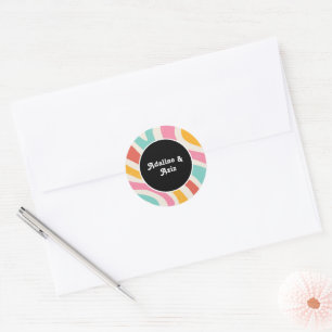 Retro Groovy 70s Wavy Colourful Wedding Classic Round Sticker