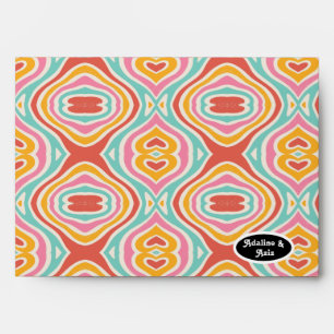 Retro Groovy 70s Wavy Colourful Wedding Envelope