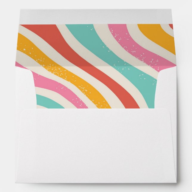 Retro Groovy 70s Wavy Colourful Wedding Envelope (Back (Bottom))