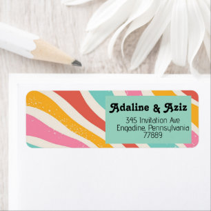 Retro Groovy 70s Wavy Colourful Wedding Return Address Label