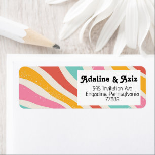 Retro Groovy 70s Wavy Colourful Wedding Return Address Label