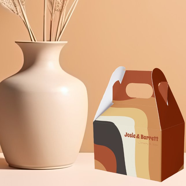 Retro Groovy 70s Wavy Orange Brown Funky Wedding Favour Box (Creator Uploaded)