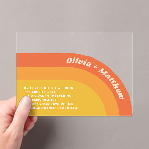 Retro Groovy 70s Wedding   Boho Sunset Transparent Acrylic Invitations