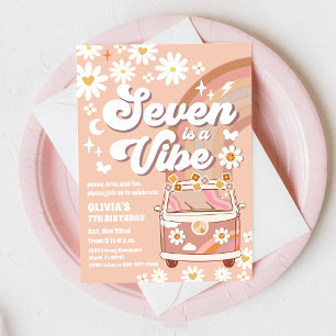 Retro Groovy 7th Birthday Invitation