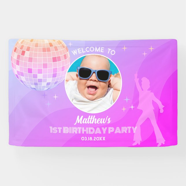 Retro Groovy 80s 90s Disco Birthday Welcome Photo Banner (Horizontal)