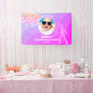 Retro Groovy 80s 90s Disco Birthday Welcome Photo Banner