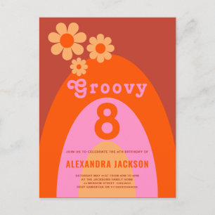 Retro Groovy 8 Girls Birthday Party Invitation Postcard