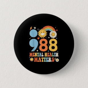 Retro Groovy 988 Mental Health S Suicide Preventio 6 Cm Round Badge