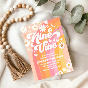 Retro Groovy 9th Birthday Invitation