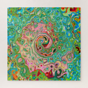 Retro Groovy Abstract Colorful Rainbow Swirl Jigsaw Puzzle