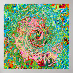 Retro Groovy Abstract Colorful Rainbow Swirl Poster