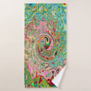Retro Groovy Abstract Colourful Rainbow Swirl Bath Towel