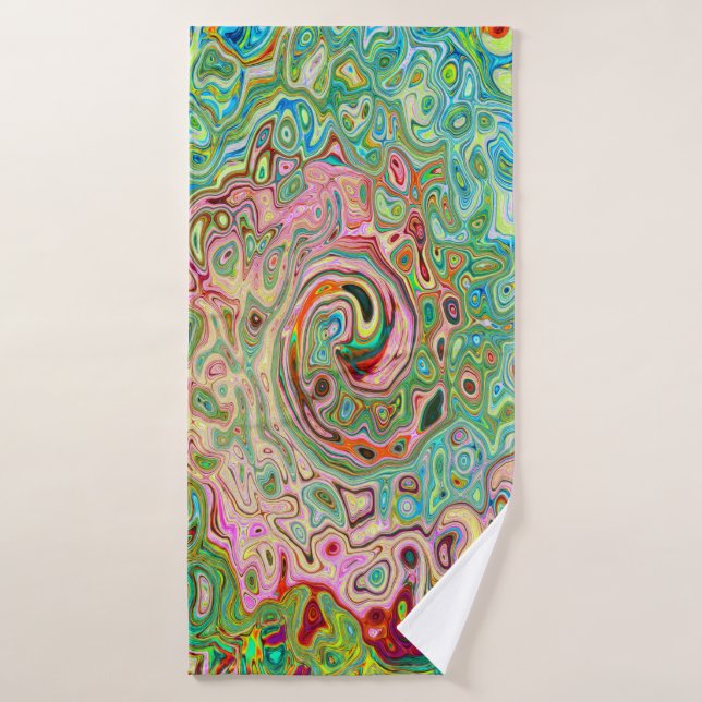 Retro Groovy Abstract Colourful Rainbow Swirl Bath Towel (Bath Towel)