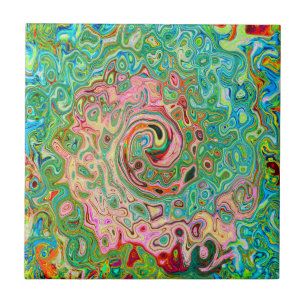 Retro Groovy Abstract Colourful Rainbow Swirl Ceramic Tile