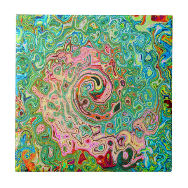 Retro Groovy Abstract Colourful Rainbow Swirl Ceramic Tile (Front)