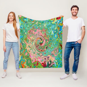 Retro Groovy Abstract Colourful Rainbow Swirl Fleece Blanket