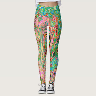 Retro Groovy Abstract Colourful Rainbow Swirl Leggings
