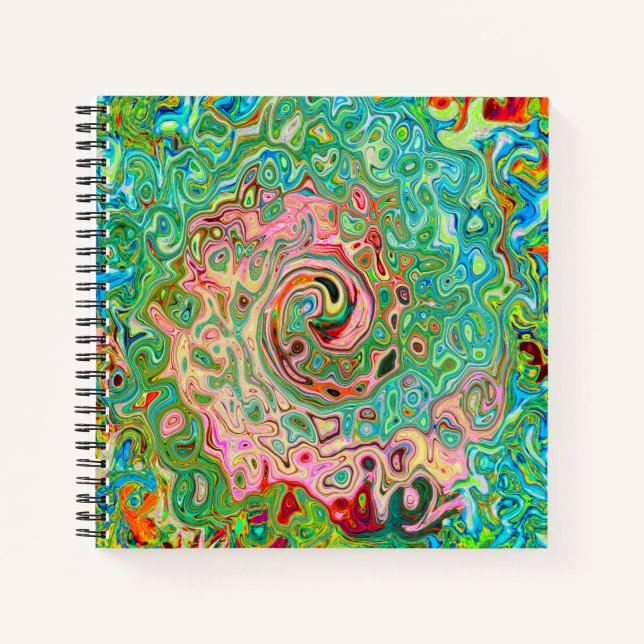 Retro Groovy Abstract Colourful Rainbow Swirl Notebook (Front)