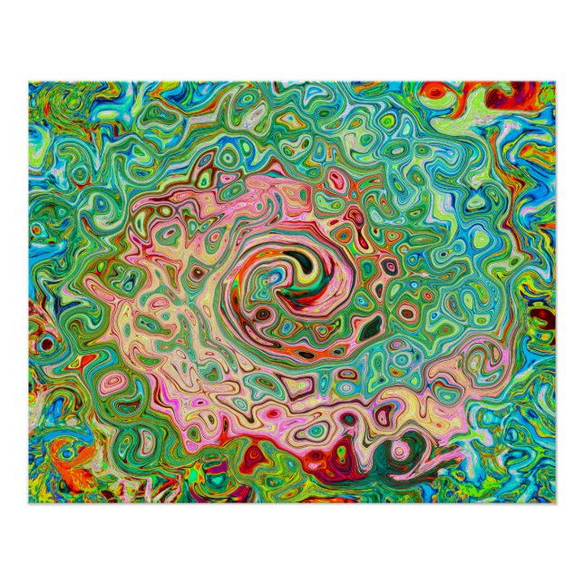 Retro Groovy Abstract Colourful Rainbow Swirl Poster (Front)