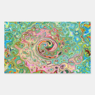 Retro Groovy Abstract Colourful Rainbow Swirl Rectangular Sticker