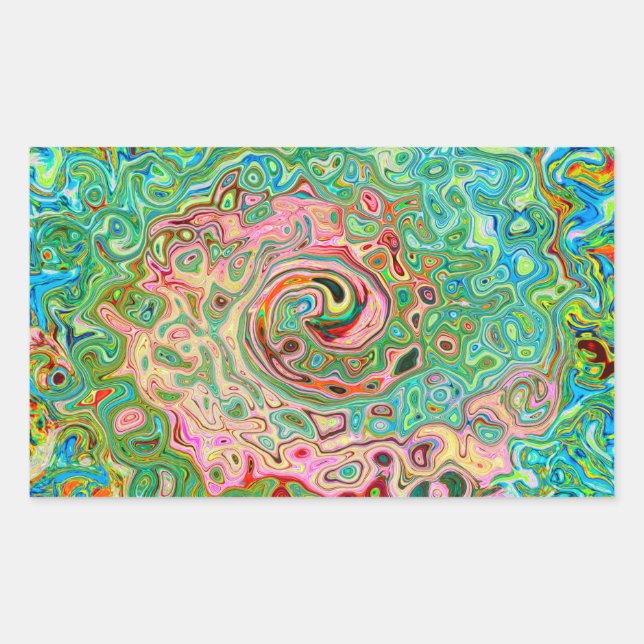 Retro Groovy Abstract Colourful Rainbow Swirl Rectangular Sticker (Front)