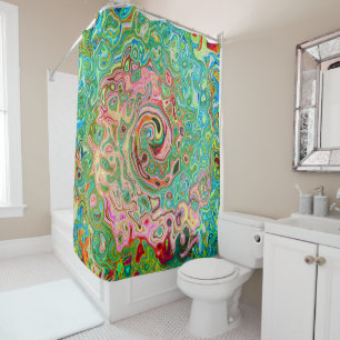Retro Groovy Abstract Colourful Rainbow Swirl Shower Curtain