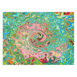 Retro Groovy Abstract Colourful Rainbow Swirl Tablecloth