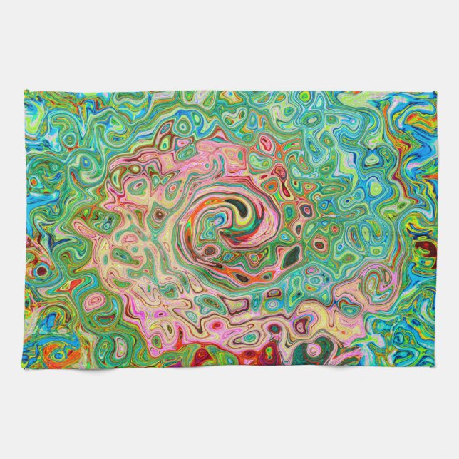 Retro Groovy Abstract Colourful Rainbow Swirl Tea Towel (Horizontal)