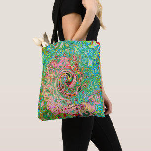 Retro Groovy Abstract Colourful Rainbow Swirl Tote Bag