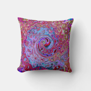 Retro Groovy Abstract Lavender and Magenta Swirl Cushion