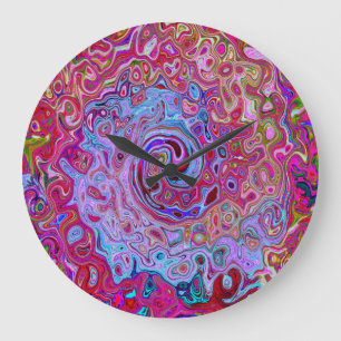 Retro Groovy Abstract Lavender and Magenta Swirl Large Clock