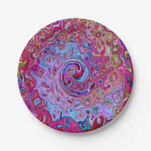 Retro Groovy Abstract Lavender and Magenta Swirl Paper Plate
