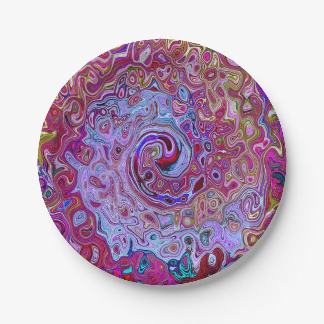 Retro Groovy Abstract Lavender and Magenta Swirl Paper Plate (Front)