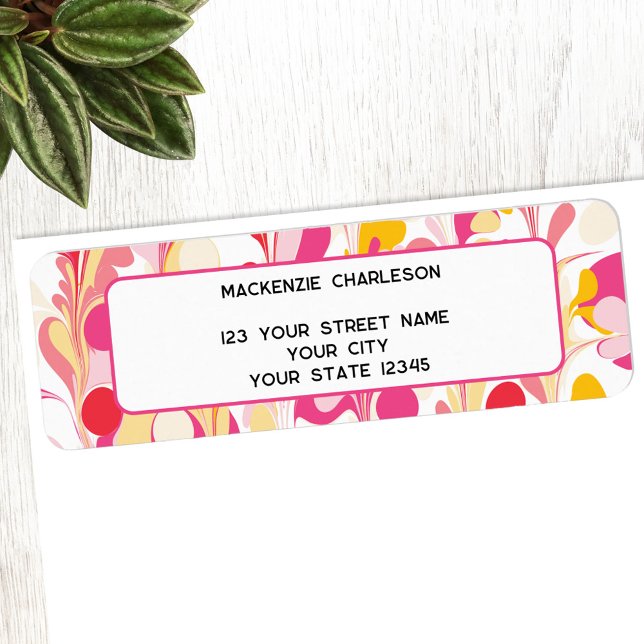 Retro Groovy Abstract Marble Return Address Return Address Label (Retro groovy marbled pink yellow abstract return address label)