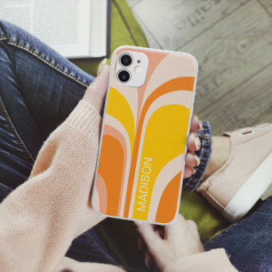 Retro Groovy Abstract Peach Orange Yellow Name iPhone 13 Case