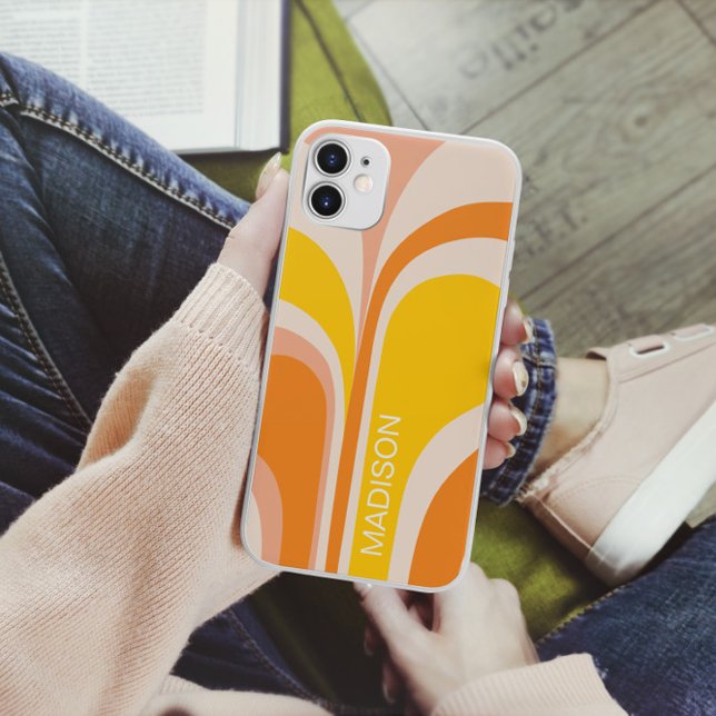 Retro Groovy Abstract Peach Orange Yellow Name Case-Mate iPhone Case (Creator Uploaded)