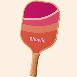Retro Groovy Abstract Pink Orange Personalised Pickleball Paddle