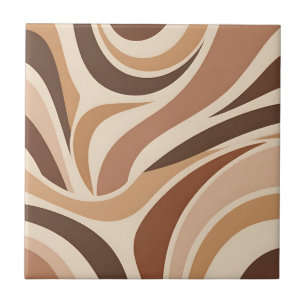 Retro Groovy Abstract Swirls Neutral Earth Tones Ceramic Tile