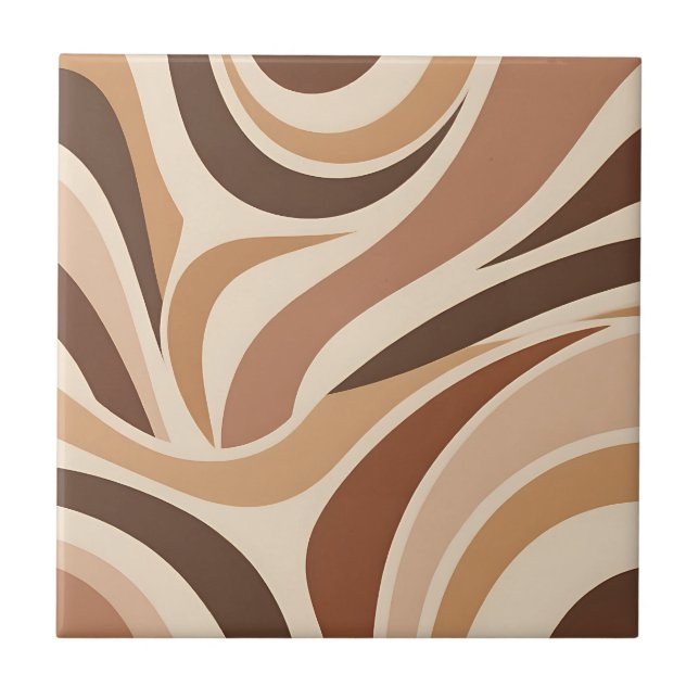 Retro Groovy Abstract Swirls Neutral Earth Tones Ceramic Tile (Front)