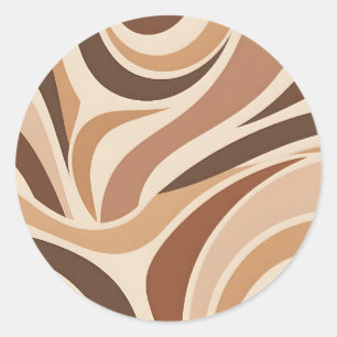 Retro Groovy Abstract Swirls Neutral Earth Tones Classic Round Sticker